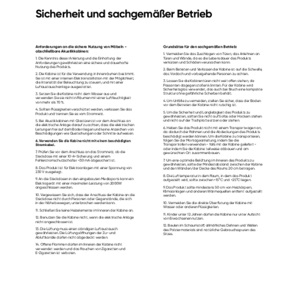 Akustik Kabinen - Betriebsanleitung